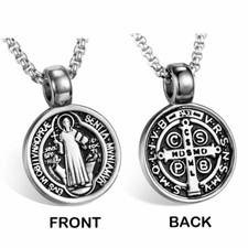 Saint St Benedict Medal Necklace Pendant Stainless Steel Crucifix Cross Exorcism picture