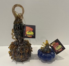Hand Blown Art Glass Pumpkins Michael Amis Studio & Gigi Erickson NWT Lot Of Two picture