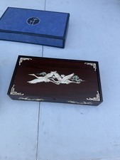 Korean Dresser Box with Abalone Inlaid Flying Cranes, A Unique Elegant Piece Z9 picture