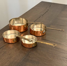 Vintage Copper Measuring Cups Set of 4 Brass Handles Pour Spouts Nesting picture