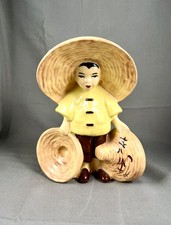 Stewart B McCulloch California Pottery Asian Boy 1950's Hat Peddler Vase MCM picture