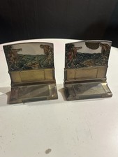 Vintage 1925 Pompeian Bronze Co The Pioneers Metal Bookends picture