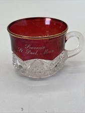 Ruby Flash Stained EAPG Cup Mug Souvenir St. Paul Minn. ~ Button Arches ~1900 picture