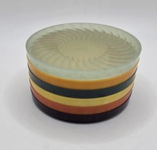 Vintage Ritepoint Contemporary Plastic Coasters Set of 6 Green Yellow Orange Brn picture