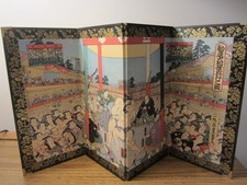 Japanese Mini Folding Screen Byobu Sumo Wrestling Toyokuni Kyoto Fukuasahido picture