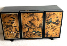 VINTAGE BLACK LACQUERED JAPAN JEWELRY MUSIC BOX ANIMATED MUSIC, DANCER picture