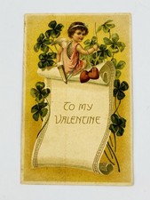 Antique 1910s Cupid Cherry Heart To My Valentine Postcard Germany Unused picture