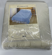 Bone Queen Full/King Plymouth Owen Blanket Polyester Trim 102 x 90 NEW Sealed picture