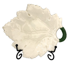 Vintage UM Ivory Leaf Shaped Candy Dish/Trinket Dish/Serving Dish w/Green Handle picture