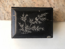 Vintage Chinese Lacquer Ware Box - Bird & Floral Design, Black & Silver picture