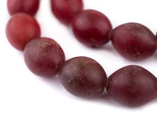 Antique Red Tomato Beads 28x24mm Ethiopia African Oval Glass 28 Inch Strand picture