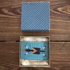 Vintage Native American Indian Beaded Metal Suede Leather Backing Belt Buckle picture
