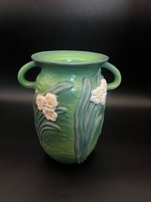Roseville Style Art Pottery Vase 10 Inch Tall  Raised White Rose Pattern picture