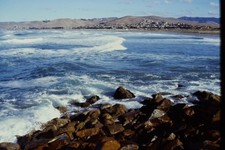 c1970's Kodachrome 35mm Slide, Morro Bay California Coastline Waves Town ocean picture