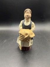 Vintage Chalkware Folk Art Peasant Woman Figurine Basket Apron 5.5
