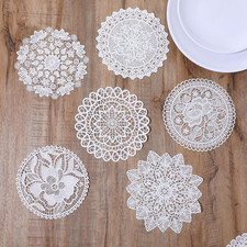 6PCS White Vintage Crochet Doilies, 6 Inch round Lace Placemats Doilies Handmade picture