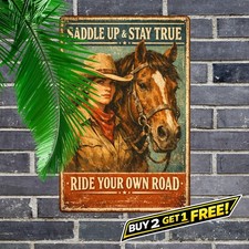 Vintage Western Cowgirl Metal Sign Rustic Ranch Home Tin Wall Plaque 8x12 picture