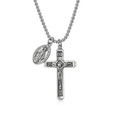 Rnivida Crucifix Cross and Miraculous Medal Pendant Necklace for Men picture
