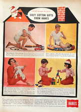 1959 Hanes Underwear Christmas Cozy Cotton Gifts Vintage Print Ad Pajamas Toys picture