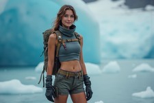 Arctic Explorer Lady in Cropped Top and Shorts at Blue Costume 4X6 Art Print picture