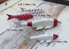 4 Folk Art Handmade/Painted Wood Fish Decoys Spearing/Ice Fishing Weighted (U) picture