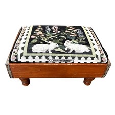 Vintage Claire Murray Needlepoint Footstool Rabbit Floral Tapestry 18.5