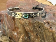 Fred Harvey Era Navajo Sterling Silver Petite Turquoise Cuff Bracelet--1993.26 picture