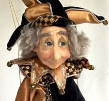 JKC Marionette Puppet Jester Clown Folk Art Figure 2003 Stand picture