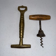 2 Antique Pre Prohibition Corkscrew And Brass Bottle Opener St Joseph, MD🔥👀 picture