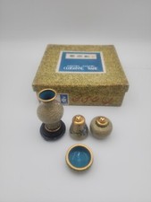 Vintage floral enamel cloisonne set- salt, pepper, vase, bowl, stand picture