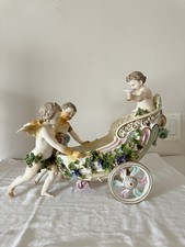 Large Antique Victorian Porcelain Putti Chariot Centerpiece picture