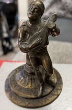 Antique Vantines Art Deco Brass Minstrel Mandolin Musician Plse Read Description picture