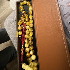 Islamic Prayer Beads Tasbih Strand, yellow umber 14 mm bead, 33 beads, wt 62 gm picture