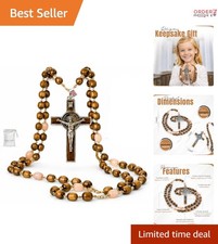Catholic Rosary Necklace Large Mahogany Wood Beads Italian Prayer Beads picture