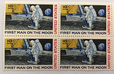 1969 first man on the moon Block of 4 Vintage Postage Stamps mint NH OG picture