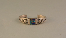 Vintage Ray Tracey & Knifewing Silver Inlay Navajo Apache Bracelet - Size 6 1/8
