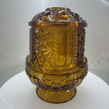 Vintage Indiana Glass Amber Stars & Bars Fairy Lamp Candle Holder 2 Pc picture