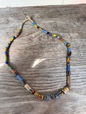 Vintage African Trade Bead Necklace Mixed Venetian Stripe Millefiori Glass picture