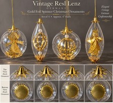 Vintage Resl Lenz Germany Gold Foil Spinner Christmas Ornaments 4” Set of 4 picture