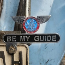 Vintage St. Christopher Be My Guide Badge Emblem Medal Wings alloy License Plate picture