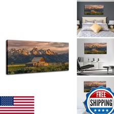 CIYU Sunrise at Barn Canvas Wall Art Barn 48x24 inch Framed Ready to Hang picture