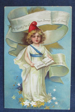 ca1910 Little Girl My Country Tis of Thee Patriotic Greeting Postcard picture