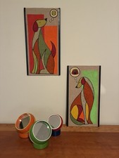 MCM Mid-Century Modern Gravel Art: Dogs Dreaming, Set of Two (2) picture