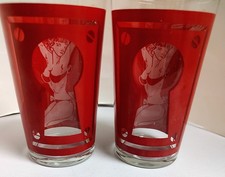 2 RARE Federal Peekaboo Risque Bikini Pinup Girl Keyhole Red Bar Glass Tumblers picture