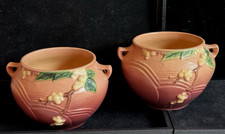 Vintage 1940s Pair Roseville Pottery Snowberry Pink Jardiniere Bowls (19C) picture