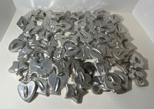 Vintage Aluminum Cookie Cutters With Handles Huge Lot (55) Christmas Animals picture