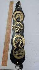 Horse Brass Leather Strap Antique From England 4 HORSE Brasses 17