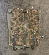 Vintage Austrian Military Ges Gesch 1960s Camo Canvas & Leather Backpack picture