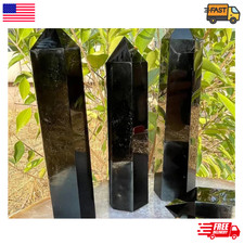 1Pcs Natural Black Obsidian Healing Obelisk Crystal Wand Reiki Tower Point Decor picture