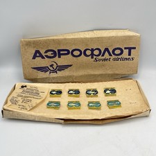 vintage set of 8 Aeroflot Soviet Airlines pins with Original Box picture